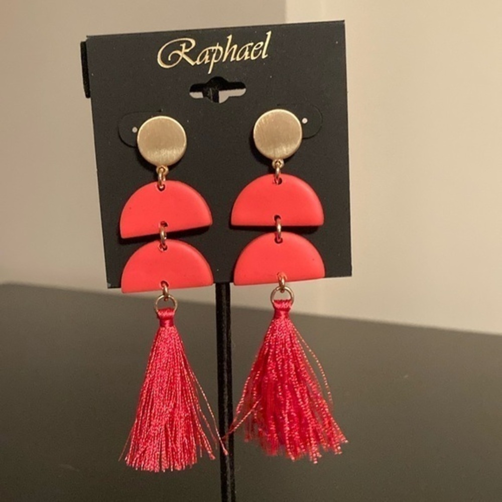 Raphael Red Tassel Earrings with Gold Accents